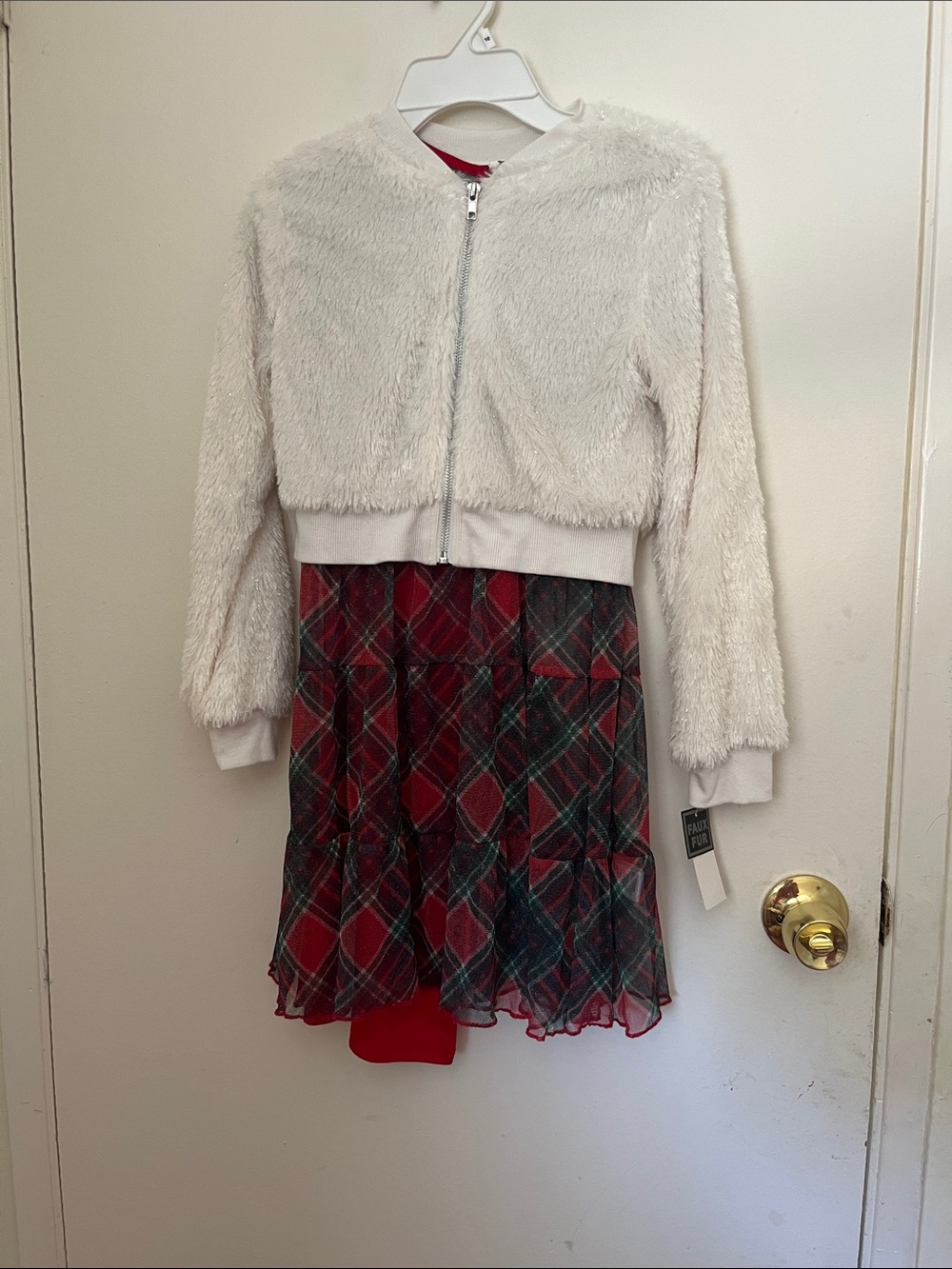Girls Cream Faux-Fur Zip Hoodie Jacket
